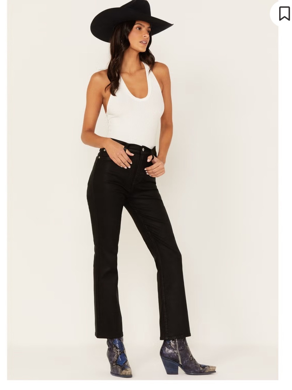 7 For All Mankind High Rise Coated Slim Kick Flare Jeans Black 27